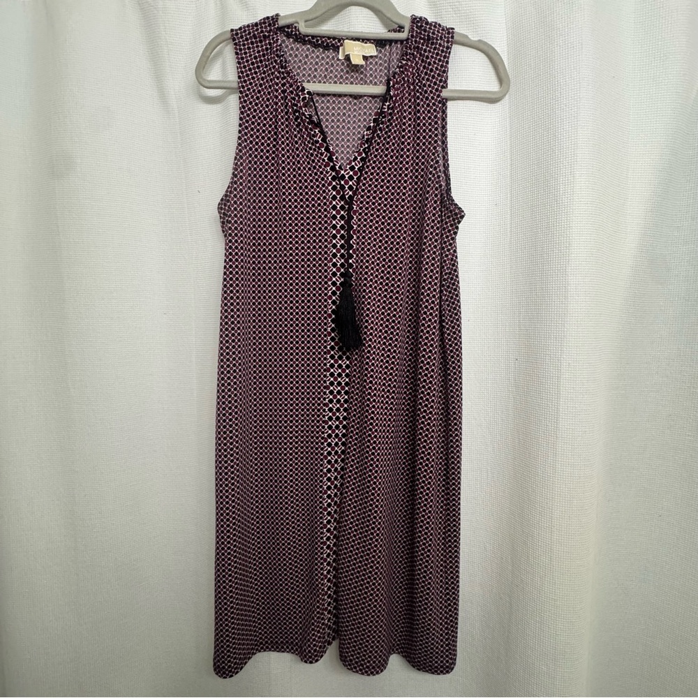 Michael Kors Sleeveless Purple Geometric Midi Dress with Tassel